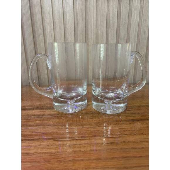 Vtg 2 Controlled Bubble Clear Glass Beer Tankard Mug Pint Tall Drinking Glasses‎ - Picture 1 of 16